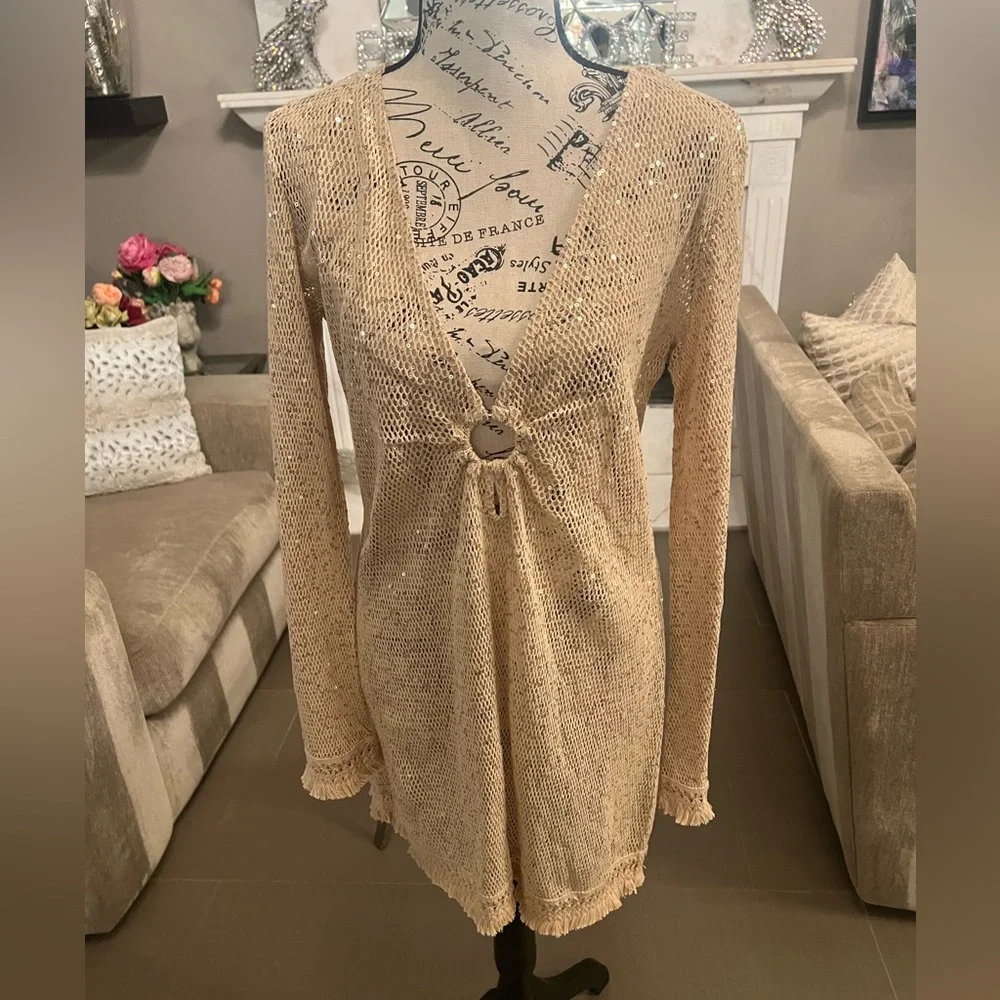 gold coverup dress Sunlit Gold Lurex Cover Up i Dress - XL Size - Women's Dresses